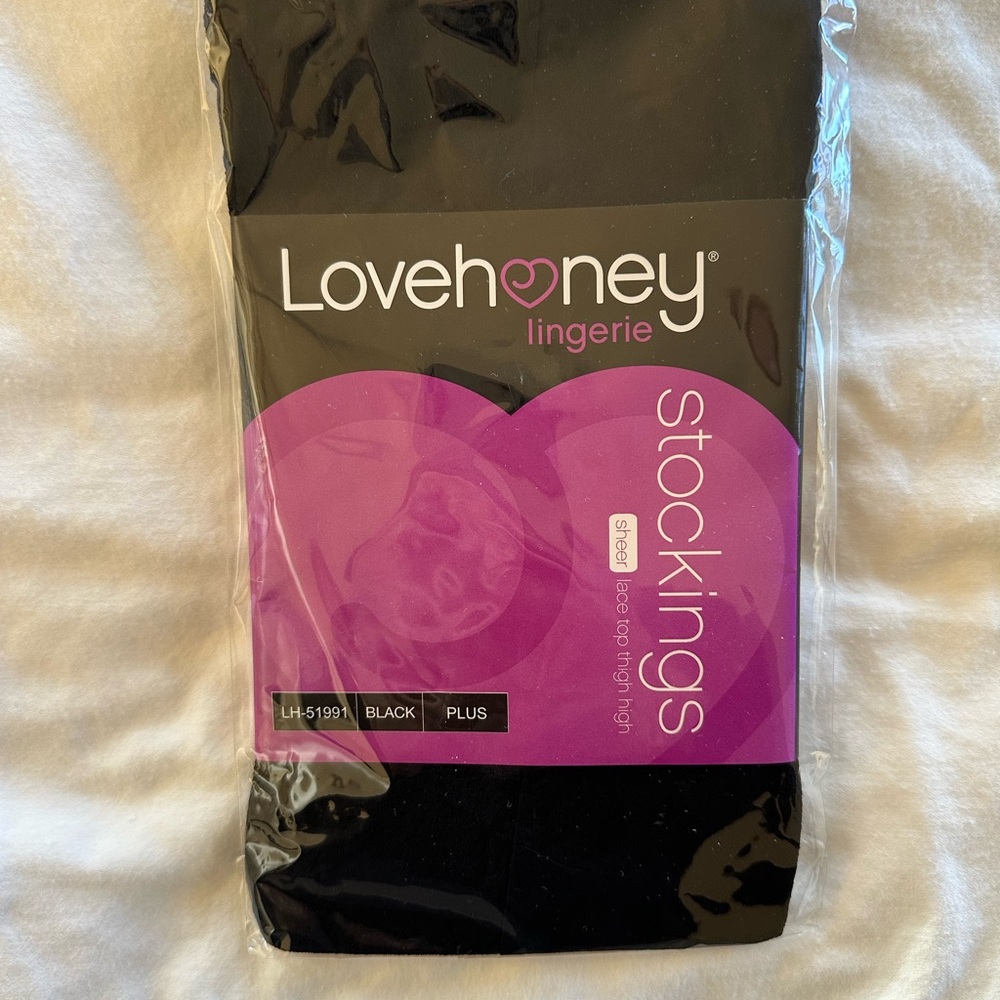 Lovehoney Sheer Lace Top Black Thigh Highs